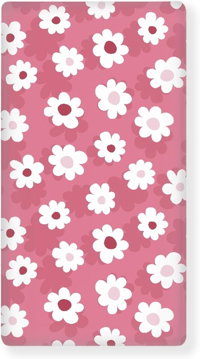 Pink Daisy Fitted Crib Sheet for Boys Girls Floral Traditional Folk Art Flower Baby Sheet for Standard Crib and Toddler Cute Nursery Bed Mattress Sheets 28"x52"