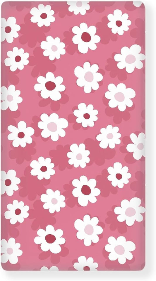 Pink Daisy Fitted Crib Sheet for Boys Girls Floral Traditional Folk Art Flower Baby Sheet for Standard Crib and Toddler Cute Nursery Bed Mattress Sheets 28"x52"