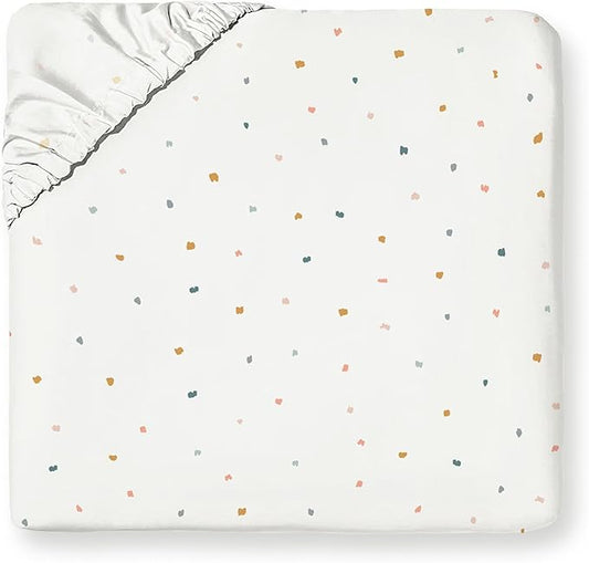 MakeMake Organics Organic Twin Fitted Sheet Set GOTS Certified Organic Cotton Fitted Sheet with 1 Pillowcase Ultra Soft Non Toxic Breathable Hypoallergenic (40"X76", Dotty)