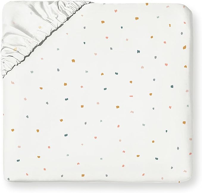 MakeMake Organics Organic Queen Fitted Sheet Set GOTS Certified Organic Cotton Fitted Sheet with Pillowcase Ultra Soft Non Toxic Breathable Colorful Dots Neutral Boys Girls (Queen, Dotty)
