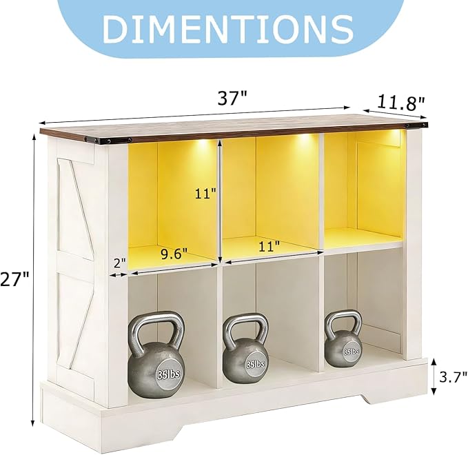 Puntogen 6 Cube Storage Organizer, Wood Cube Bookshelf with LED Lights, Horizontal Storage Cubes, Kids Bookshelf, Display Cabinet Cubby Shelf for Living Room Home Office Bedroom, White