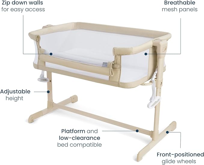 HALO® BassiNest® Bedside Sleeper – Breathable Baby Bassinet Slides Over Bed with Mesh Walls for Airflow & Visibility, Lowering Wall for Easy Access, Portable & Lightweight, Fits Most Beds