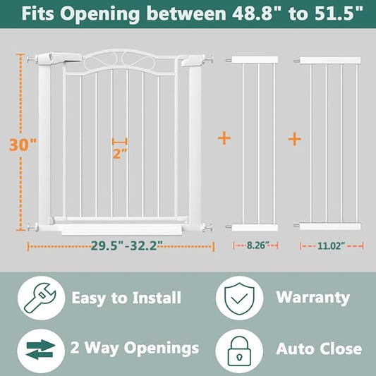 Fairy Baby 48.8"-51.5" Child Baby Gates for Doorway Stairs Hallway Stairway Gate for Kid or Pet Dogs Walk Through Pressure Mounted