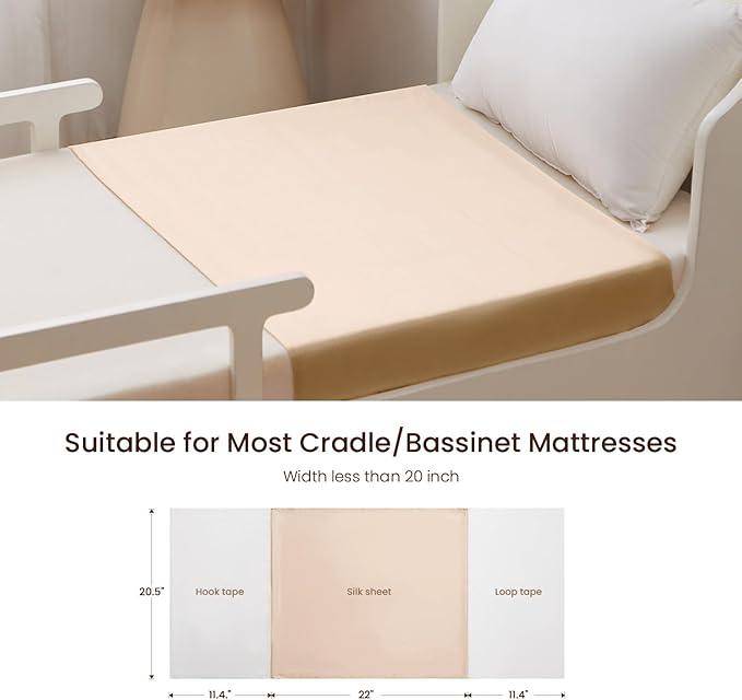 THXSILK 100% 7A+ Grade Mulberry Silk Mini Bassinet Toddler Bedding Sleeve for Hair and Skin Health, Oeko-TEX Certified Safety Comfortable 22inch*20.5inch, Champagne
