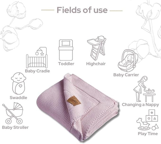 100% Organic Cotton GOTS Certified Baby Knitted Blanket with Gift Box - Soft Toddler, Crib, Stroller Blanket - Neutral Swaddle and Receiving Blanket for Newborns, 30"x40", Lavender Frost