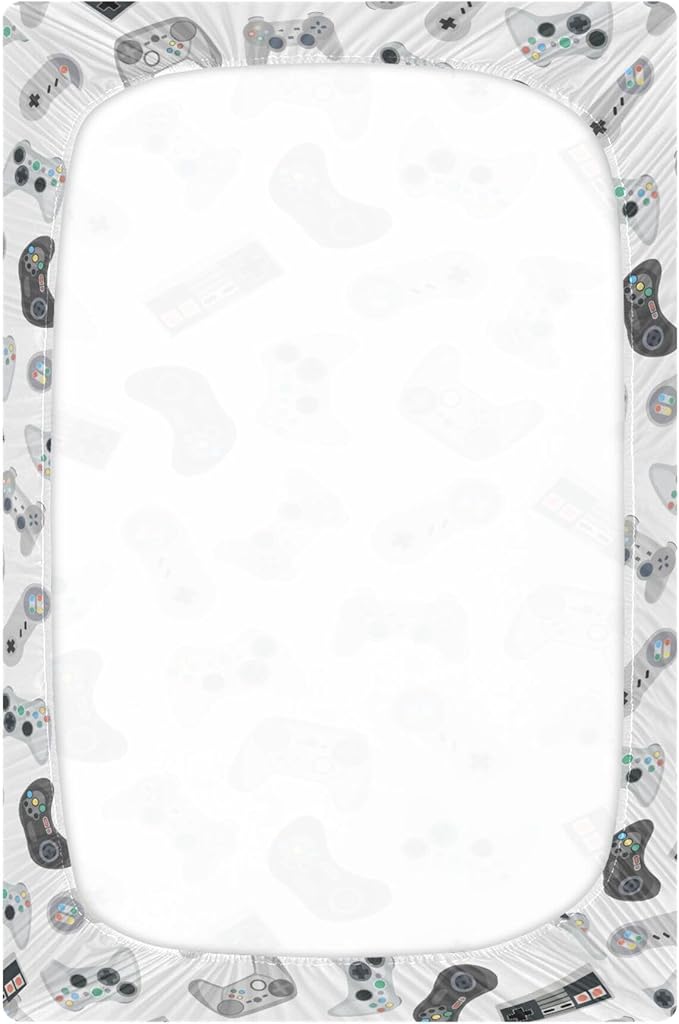 Retro Joysticks Video Game Crib Sheets Soft Breathable Fitted Baby Crib Sheets Mattress Cover for Girl Boys, 52" x 28" x 9"