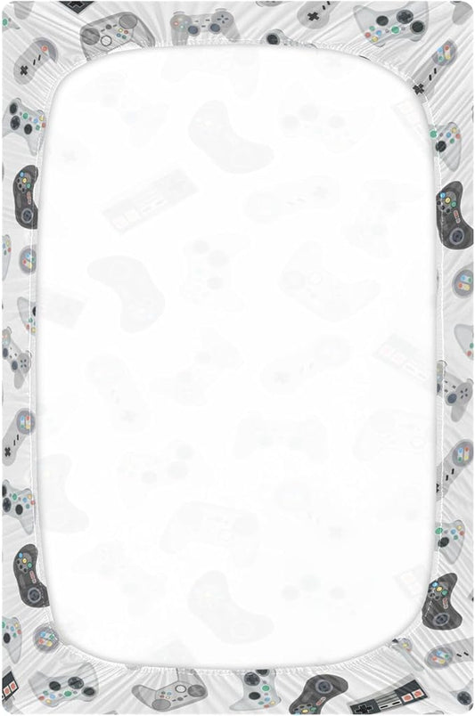 Retro Joysticks Video Game Crib Sheets Soft Breathable Fitted Baby Crib Sheets Mattress Cover for Girl Boys, 52" x 28" x 9"