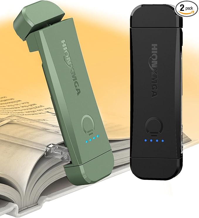 Book Reading Light,2 Pack Silent Touch Books Lamp for Reading in Bed,Rechargeable Clip on Booklight with 3 Amber Color & 7 LEDs Precise Dimming for Night Reading for Book Lover,Kid,Green+Black