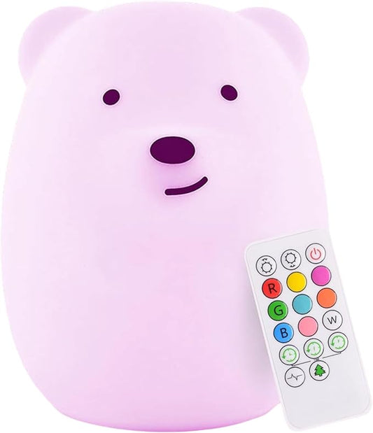 Lumipets Benny The Bear Squishy Silicone Night Light for Kids | Cute Night Light with Remote & Touch Control for Girls & Boys | 9 Color Changing Soft Portable Animal Lamp Comes with USB Cord