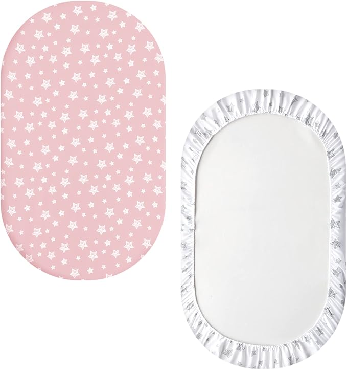 Bassinet Sheets Set 4 Pack for Baby Girl, Universal Fit for Oval, Hourglass and Rectangular Mattress, Pink