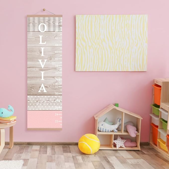 Personalized Name Kids Growth Chart Ruler Flower Dinosaur Growth Ruler Canvas Wall Ruler Oak Solar Woodland Theme Kids Height Chart Baby Wall Growth Chart with Custom Name (Oak)