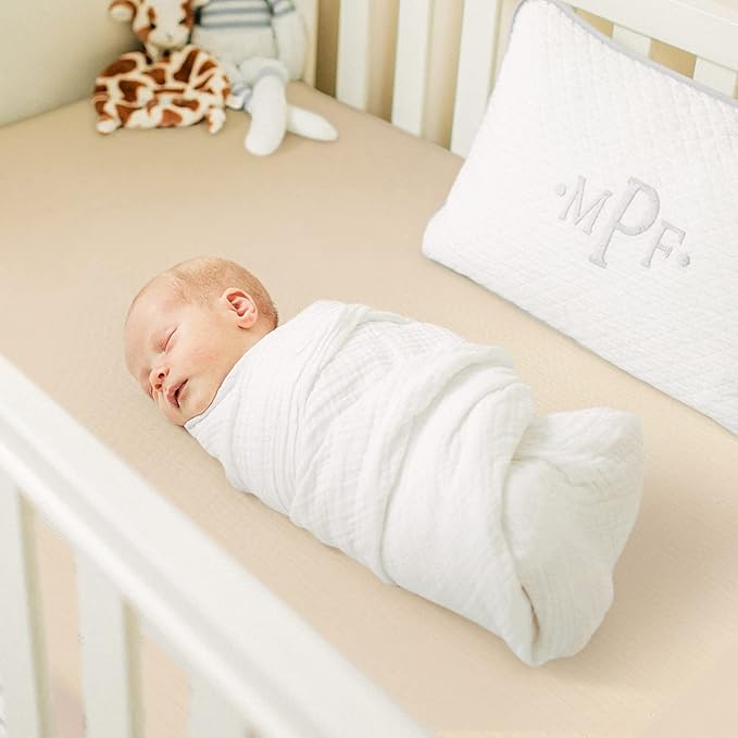 GRSSDER Soft Muslin Crib Sheet 2 Pack, 100% Cotton Crib Sheets for Boys and Girls, Fit Standard Crib Mattresses 52" x 28" Safe and Snug, Beige/Golden Autumn