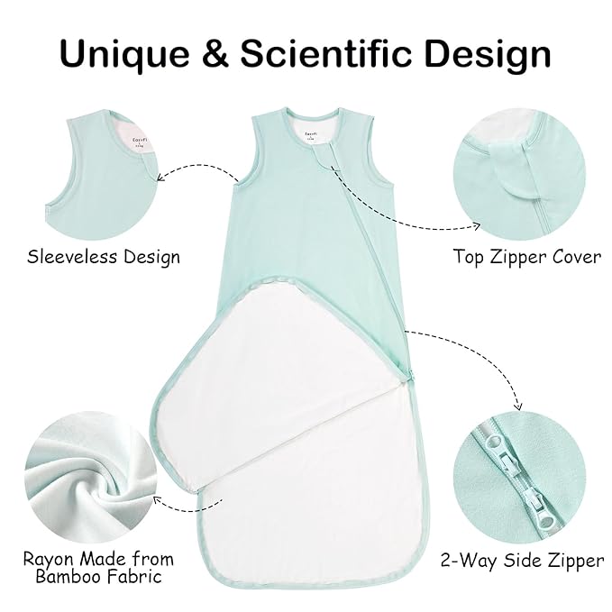 Supersoft Rayon Made from Bamboo Sleep Sack 3-6 Months Newborn Sleep Sack 0-3 Months 0.5 Tog Lightweight Baby Wearable Blanket with 2-Way Zipper Summer Unisex Sleeping Bag for Babies - Green