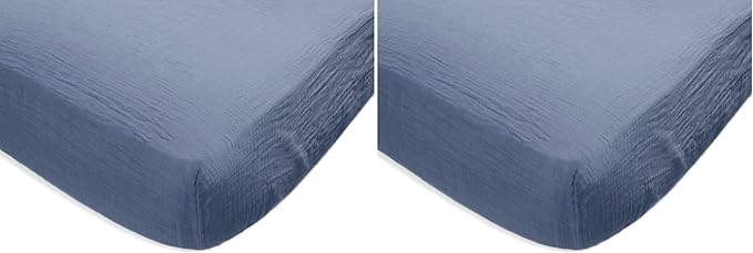 SwaddleDesigns Softest Cotton Muslin Fitted Crib Sheet, Toddler Sheet for Boys & Girls, Fits Standard Crib Mattress (28 x 52 inches), Denim (Pack of 2)