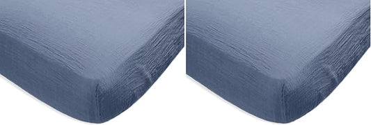 SwaddleDesigns Softest Cotton Muslin Fitted Crib Sheet, Toddler Sheet for Boys & Girls, Fits Standard Crib Mattress (28 x 52 inches), Denim (Pack of 2)