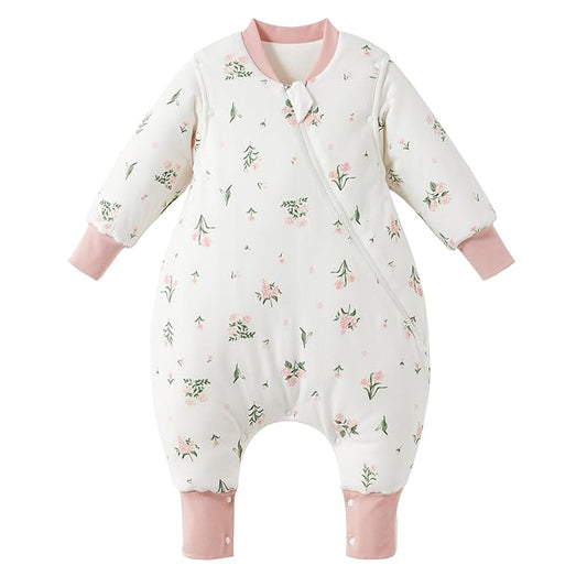 Duomiaomiao 3.5 TOG Toddler Sleep Sack 6-12 Months 100% Cotton Winter Side Open Zipper Baby Sleep Sack with Feet, Warm Toddler Wearable Blanket