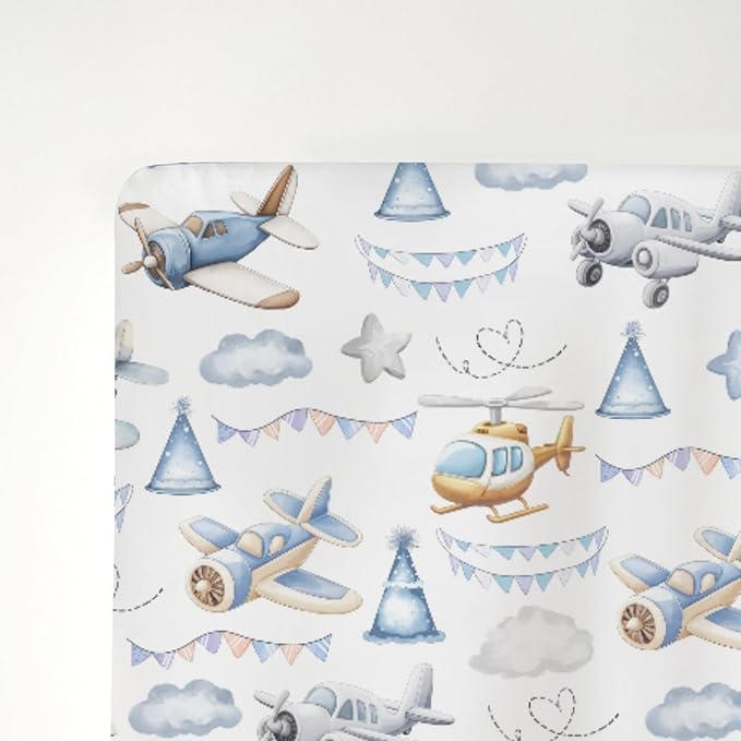 Vintage Planes Airplanes Helicopters Baby Crib Sheets Boy Girl 28"x52" Retro Stars Plane Clouds Sky Soft Stretchy Fitted Crib Mattress Cover Baby Sheet for Standard Crib & Toddler Mattress Pad