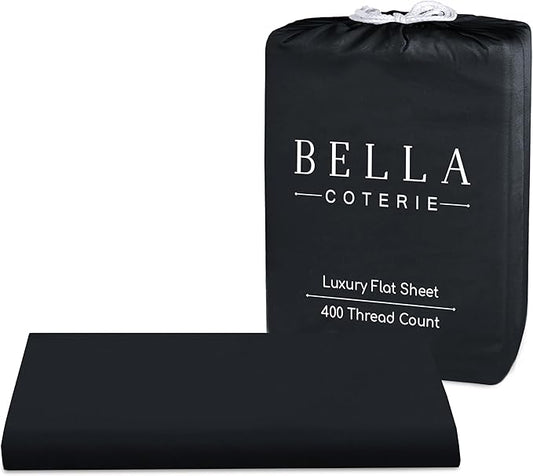 Bella Coterie Luxury Bamboo Viscose Queen Size Flat Sheet | 100% Organically Grown | Ultra Soft | Cooling for Hot Sleepers [Black]