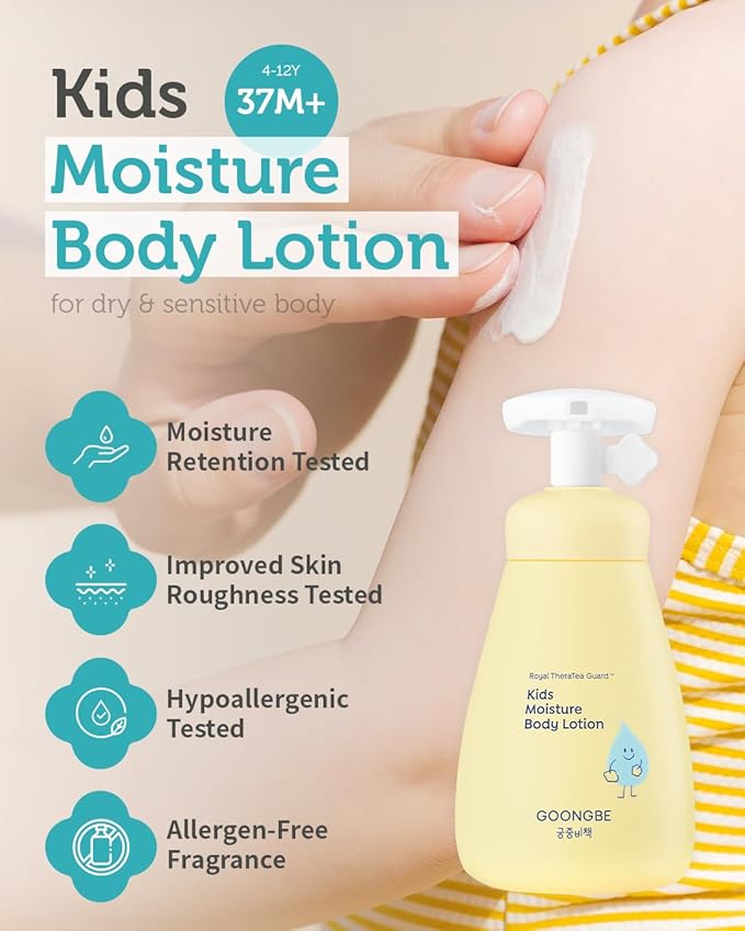 GOONGBE Kids Complete Body Care Set - Korean Low pH Body Wash & 24hr Moisturizing Lotion - Hydrating Formula with Panthenol, Amino Acids, Cica & Squalane - Allergen-Free Scent, 10.1 fl.oz & 2.7 fl.oz