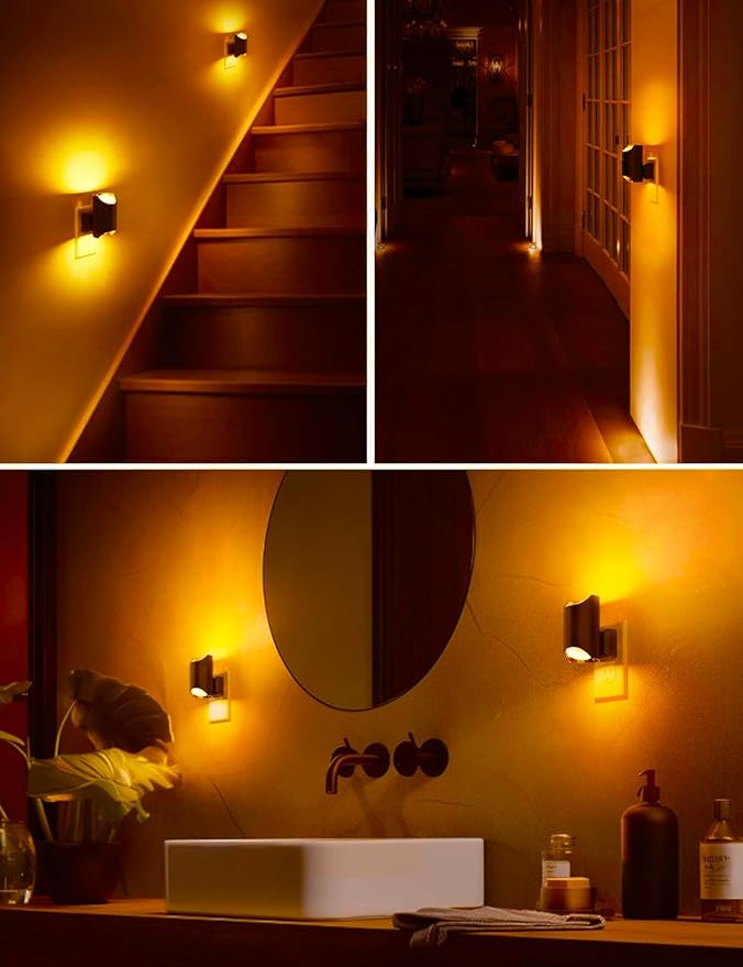L LOHAS LED Night Lights - Amber & Yellow, Dimmable & Sensor, Soft Warm Light for Kids & Bedroom, 2 Pack