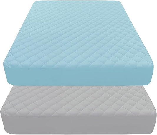 Quilted Crib Mattress Protector (2-Pack), Waterproof Toddler Mattress Pad Cover, Fits Standard Baby Crib Mattress 52x28''