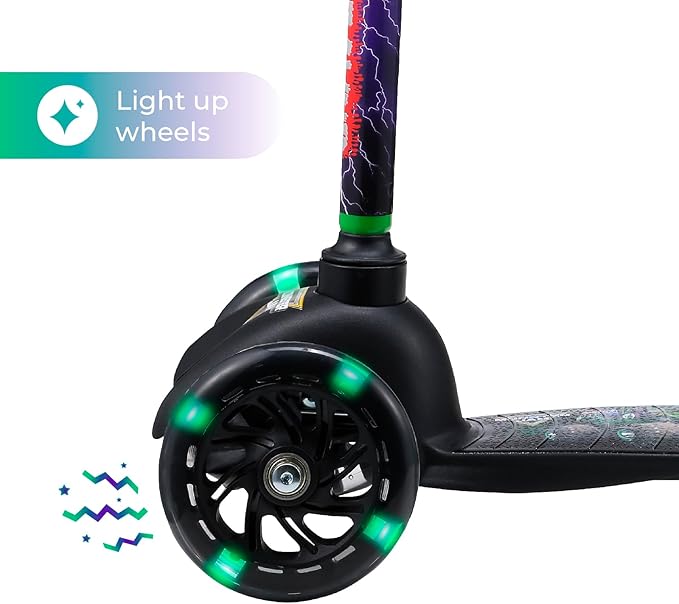 Self Balancing Kick Scooter with Light Up Wheels, Extra Wide Deck, 3 Wheel Platform, Foot Activated Brake, 75 lbs Limit, Kids & Toddlers Girls or Boys, for Ages 3 and Up