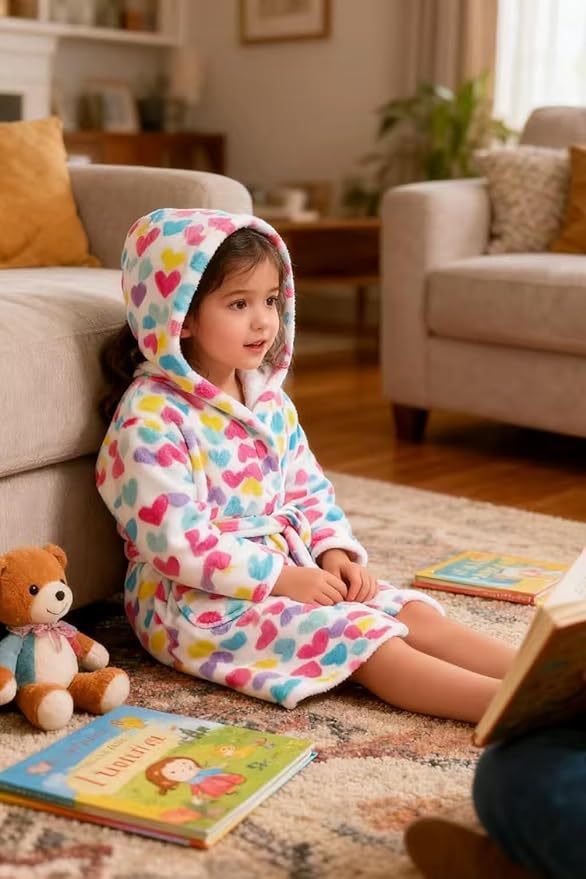 Boys Girls Robe Kids Flannel Hooded Bathrobe Sleepwear Pajamas Toddler Soft Plush Robes for Girls 2-16 Years