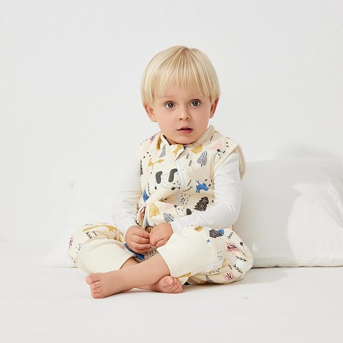 Duomiaomiao 1.5 TOG Toddler Sleep Sack 24-36 Months 100% Cotton Four Season Side Open Zipper Baby Sleep Sack with Feet, Breathable Toddler Wearable Blanket