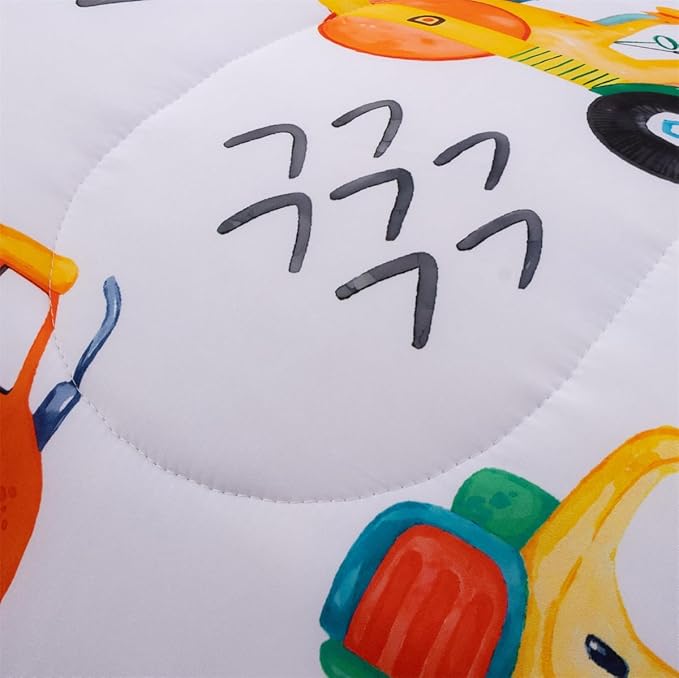 NTBED 5 Pieces Construction Truck Full Comforter Set for Boys Kids Colorful Painting Vehicles Excavator Lightweight Microfiber Bedding Sets