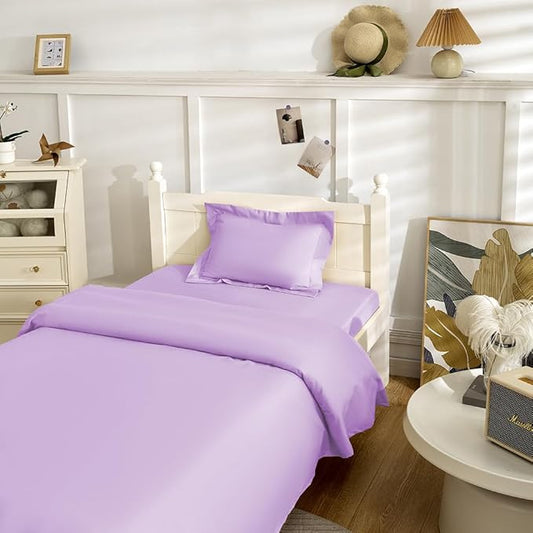 3 Piece Toddler Sheet Set,Purple Basics Bed Sheet Set for Toddler,Microfiber 3-Piece Sheet Set Soft Breathable Crib Bedding Set for Kids,Includes Flat Sheet, Fitted Sheet, Pillowcase