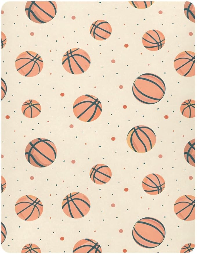 Baby Crib Sheets Fitted Crib Sheet Standard Crib and Toddler Mattress for Boys Girls 39 * 27in Pink Starfish Shell Pattern (Basketballs Dots Pattern, Medium)