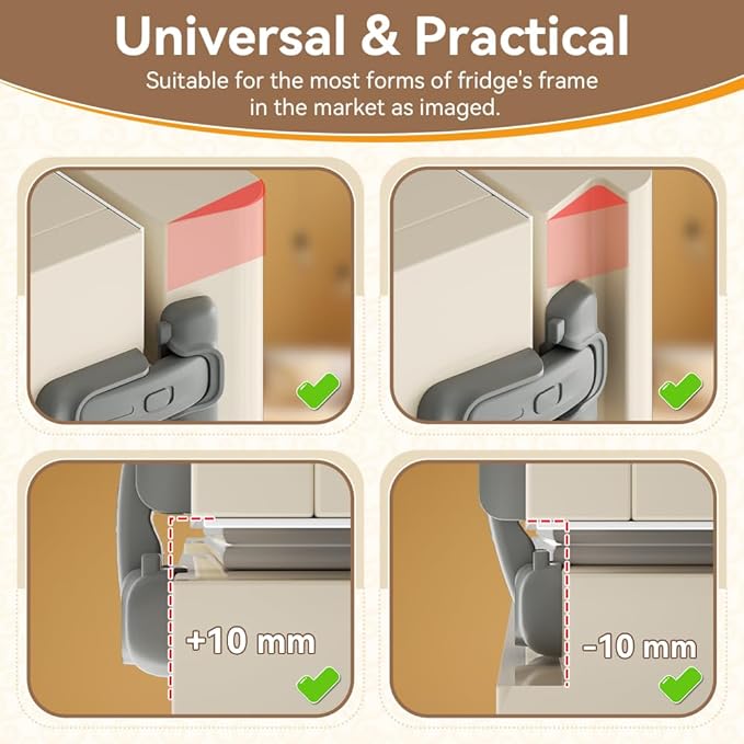 SAFELON 2 Pcs Baby Safety Refrigerator Lock, Child Proof Fridge Door Lock, Protect Refrigerators with Damaged Sealing Strips, No Tools Required (Grey)