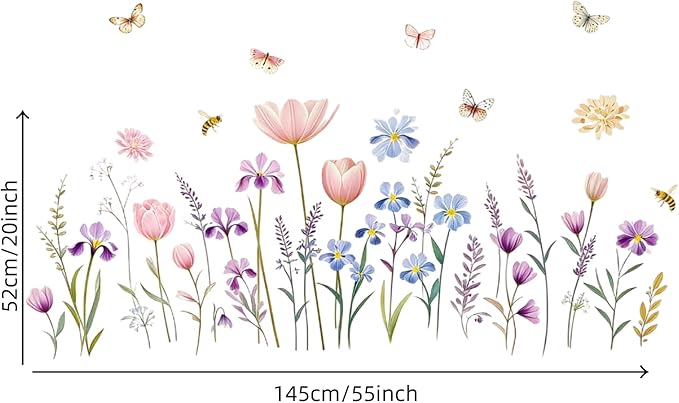 Boho Flower Wall Decals Wildflower Floral Dandelion Grass Wall Stickers Baby Nursery Girls Bedroom Kids Room Wall Decor