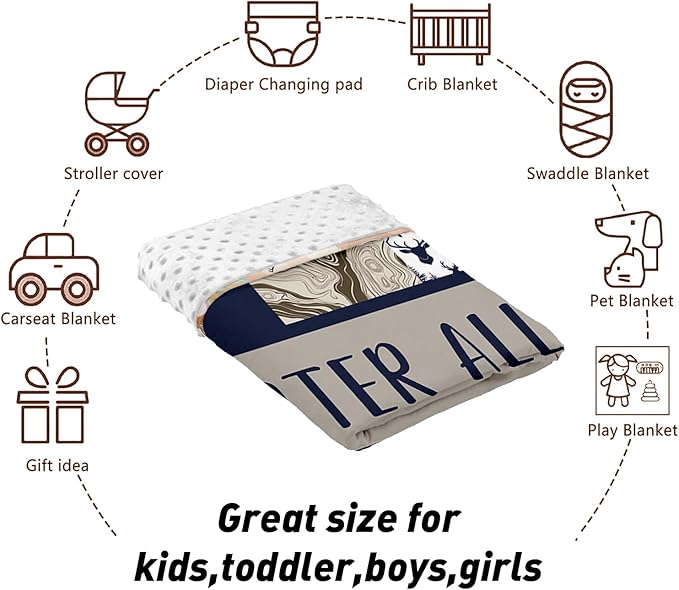 Custom Name Crib Bedding Set 3-Piece – Navy Deer Design Baby Bedding Set with Personalized Soft Blanket, Fitted Sheet, Changing Pad Cover – Ideal Newborn Gift for Boys and Girls