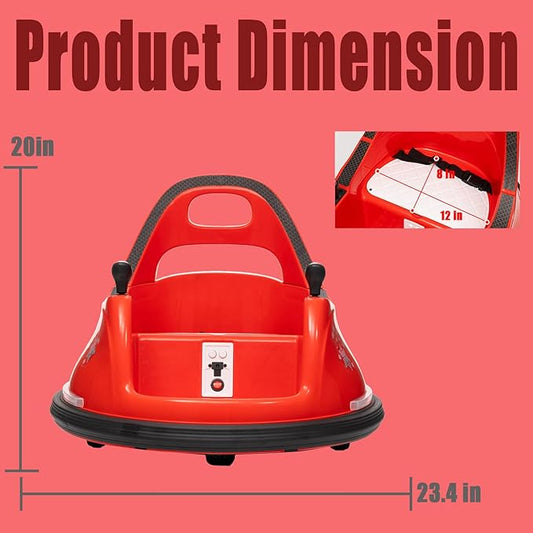 12V Kids Ride On Bumper car for Toddlers& Kids, Battery Powered Electric Vehicle Ride on Toys Car W/Parents Remote Control, Music, Bright Colorful LED Lights and 360° Spin, Red