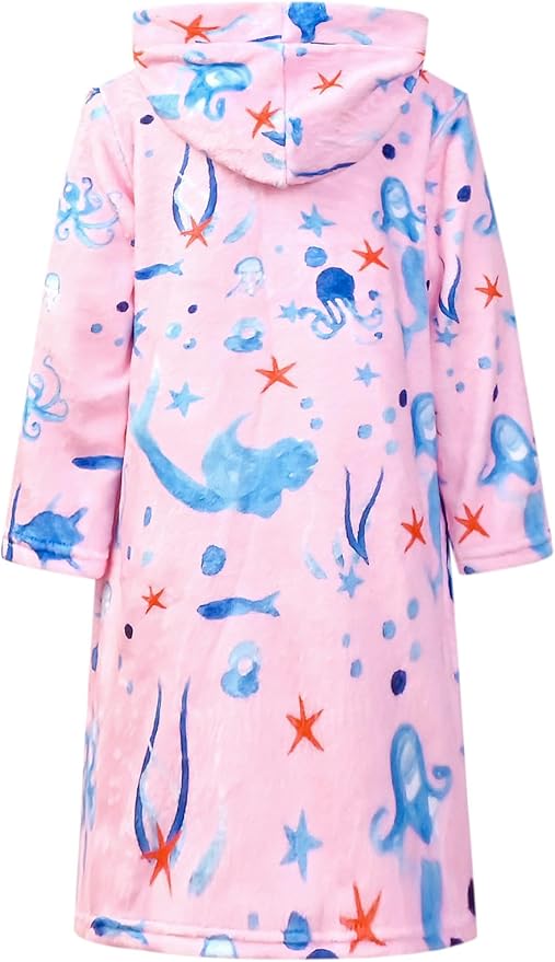 QPANCY Girls Robe Kids Bathrobes Soft Plush Fleece Pajamas Sleepwear
