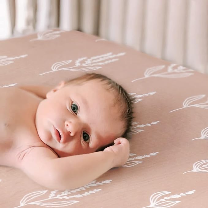 GRSSDER Soft Muslin Crib Sheet 2 Pack, 100% Cotton Crib Sheets for Boys and Girls, Fit Standard Crib Mattresses 52" x 28" Safe and Snug, Wheat/Brick Red