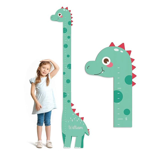 Woodemon Personalized Name Growth Chart, Dinosaur Wooden Height Chart, Thick Height Measuring Board, Kids Height Tracker for Nursery Decor, Baby Boy Girl Measurement Ruler, Growth Charts Ruler