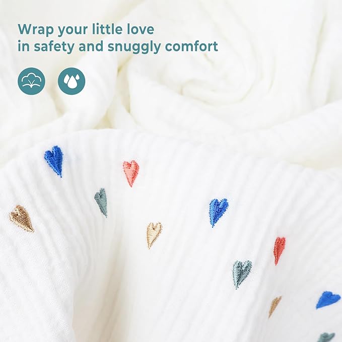 Soft Muslin Hand Towel Set of 4 with Embroidery,Lovely Burp Cloth Towel,Absorption Absorbent Cotton Fabric,Newborn Essentials,Neutral Baby Stuff,Kids Towel Set,White Towels,4 Piece