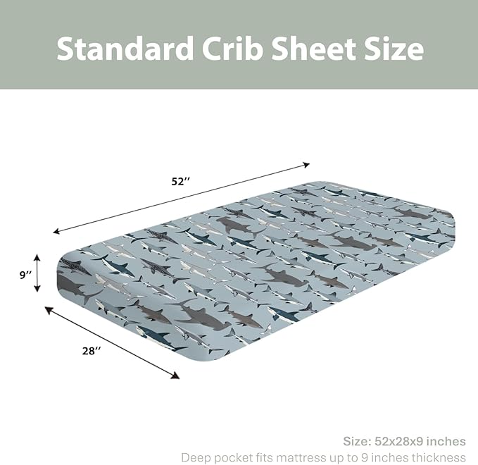 Sharks Boho Neutral Baby Crib Sheets for Boy Girl 52"x28" Sea Shark Species Soft Snug Fitted Crib Mattress Cover Marine Ocean Shark Lover Gifts Baby Sheet for Standard Crib and Toddler Bed Mattress