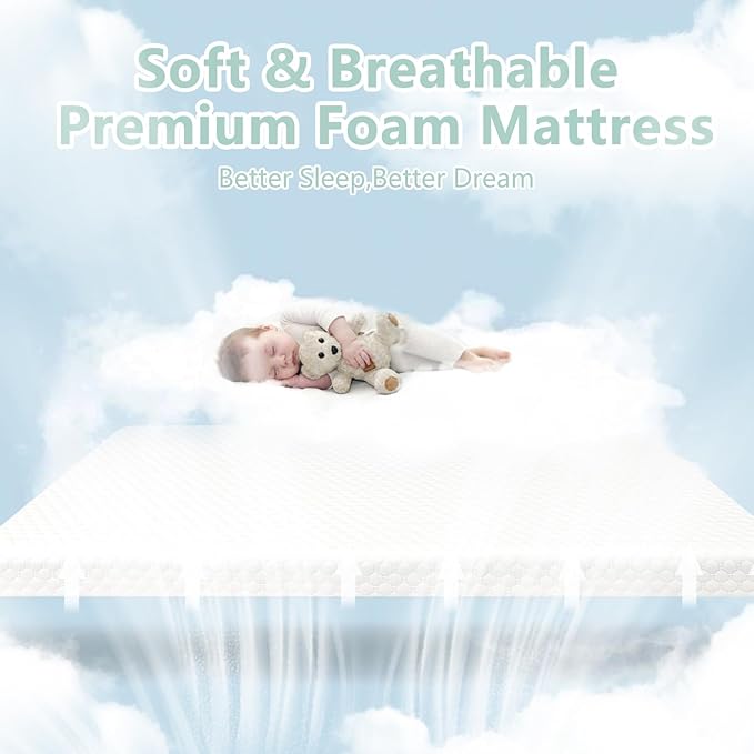 Pack and Play Mattress Pad, 38x26 Pack N Play Mattresses with Removable Breathable Cover, Portable Soft & Firm Memory Foam Baby Mattress for Pack n Play, White