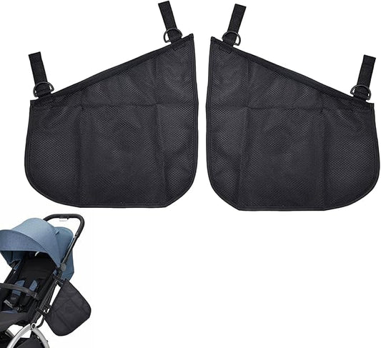 Alovexiong 2 Pack Universal Stroller Organizer Bag, Side Sling Cargo Stroller Net, Non-Slip and Adjustable Straps Storage Mesh Bag for Baby Accessories, Mesh Cargo Net for Stroller Storage - Black
