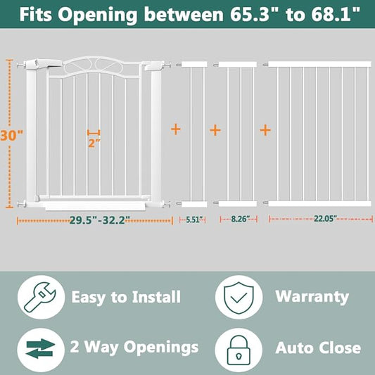 Fairy Baby 65.4"-68.1" Extra Wide Press Mounted Baby Gate Indoor for Kids Or Pets Walk Thru No Drill Long Dog Gates for The House Doorway Child Safety Gate