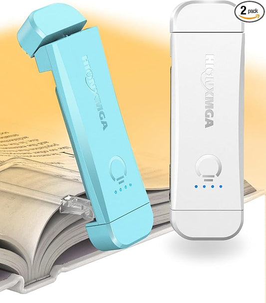Book Reading Light,2 Pack Silent Touch Books Lamp for Reading in Bed,Rechargeable Clip on Booklight with 3 Amber Color & 7 LEDs Precise Dimming for Night Reading for Book Lovers,Kid,White+Blue