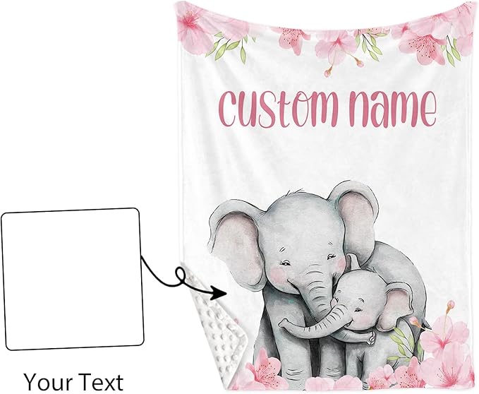Personalized Baby Crib Bedding Set: 4 Piece Pink Flowers Custom Gift Crib Bed Set with Name - Elephant Design, Nursery Bedding Set for Baby Girls,Newborn Girls Crib Sets, Crib Bedding Shower Gifts