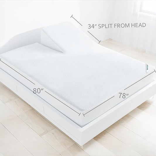 Split Head King Size Mattress Protector Waterproof,for Adjustable Bed, 34" Top Split from Head,Smooth Top,Breathable Skin Friendly and Noiseless Fitted Sheet,Viscose Terry Mattress Cover