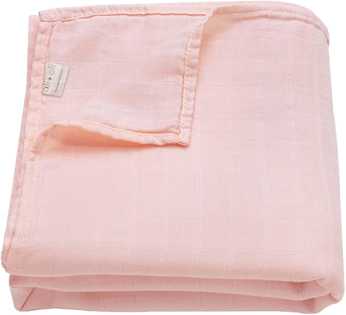 Ali+Oli Muslin Swaddle Blanket for Baby (Soft Pink) Large 47" x 47" Soft Rayon Made from Bamboo & Organic Cotton, Machine Washable Receiving Blanket Wrap for Newborn to Toddler