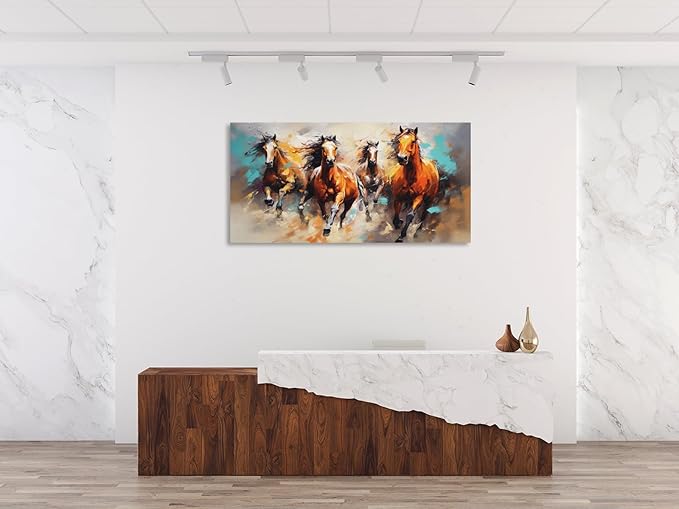 KUNHAAH Wall Art Canvas Painting Running Horse 1 Piece Symbolizes Success and Power Abstract Artistic Background Picture Poster Print Framed and Stretched Ready to Hang for Living Room Bedroom
