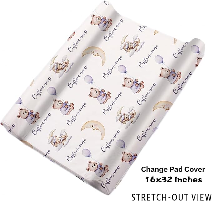 Personalized Baby Crib Bedding Set, Custom Name Nursery Bedding 5-Piece - Baby Blanket Fitted Sheet Changing Pad Cover Rug and Wall Art, Adorable Bear Theme Crib Gift for Boys Girls
