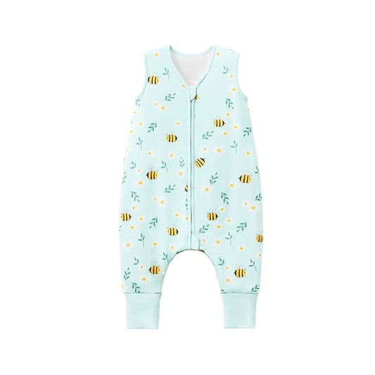 Baby/Toddler Sleep Sack with Legs, Rayon from Bamboo 95% + 5% Spandex, 1.0 TOG, 2‑Way Zipper Sleeping Bag, Walker‑Friendly 12-18M Little Bee